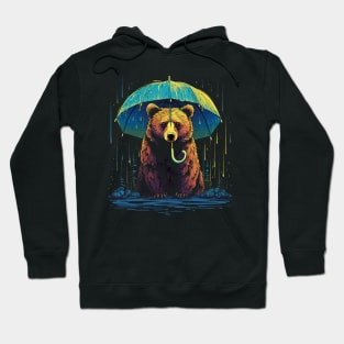 Grizzly Bear Rainy Day With Umbrella Hoodie